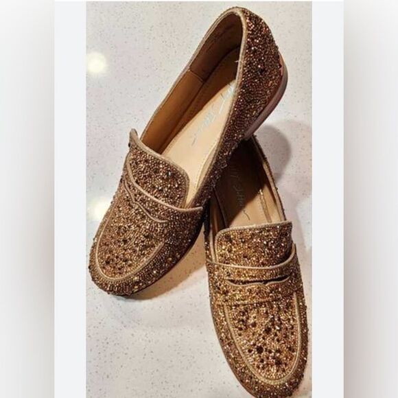 Betsy Johnson Gold Aron Rhinestone Loafers / Flats - Picture 2 of 4